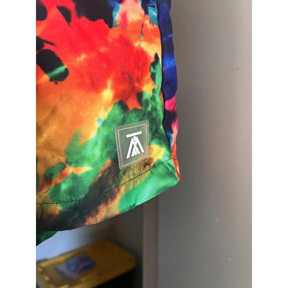 Topman Multicolor Abstract Swim Trunks L Tie Dye